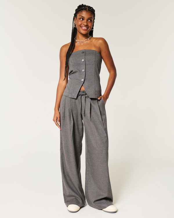 Hollister Livvy Low Rise Baggy-Hose, Dunkelgrau Meliert view 1