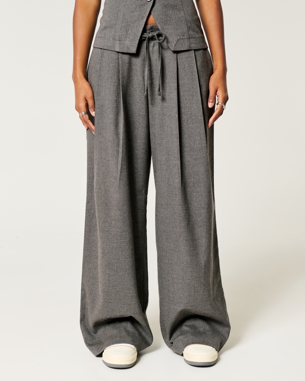 Hollister Livvy Low Rise Baggy-Hose, Dunkelgrau Meliert view 2
