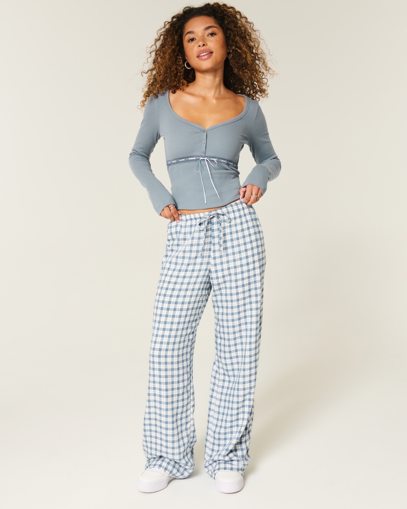 Linen-Blend Baggy Pull-On Pants