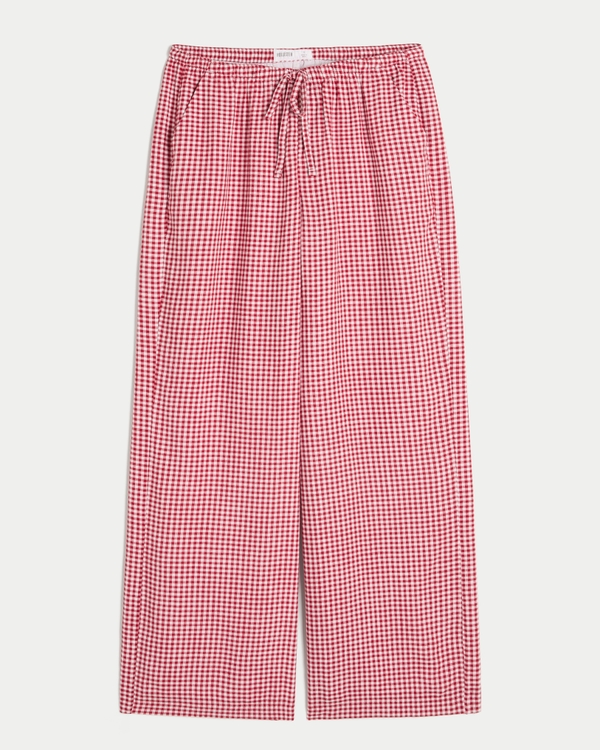 Pull-On Slub Pants, Crimson Check view 1