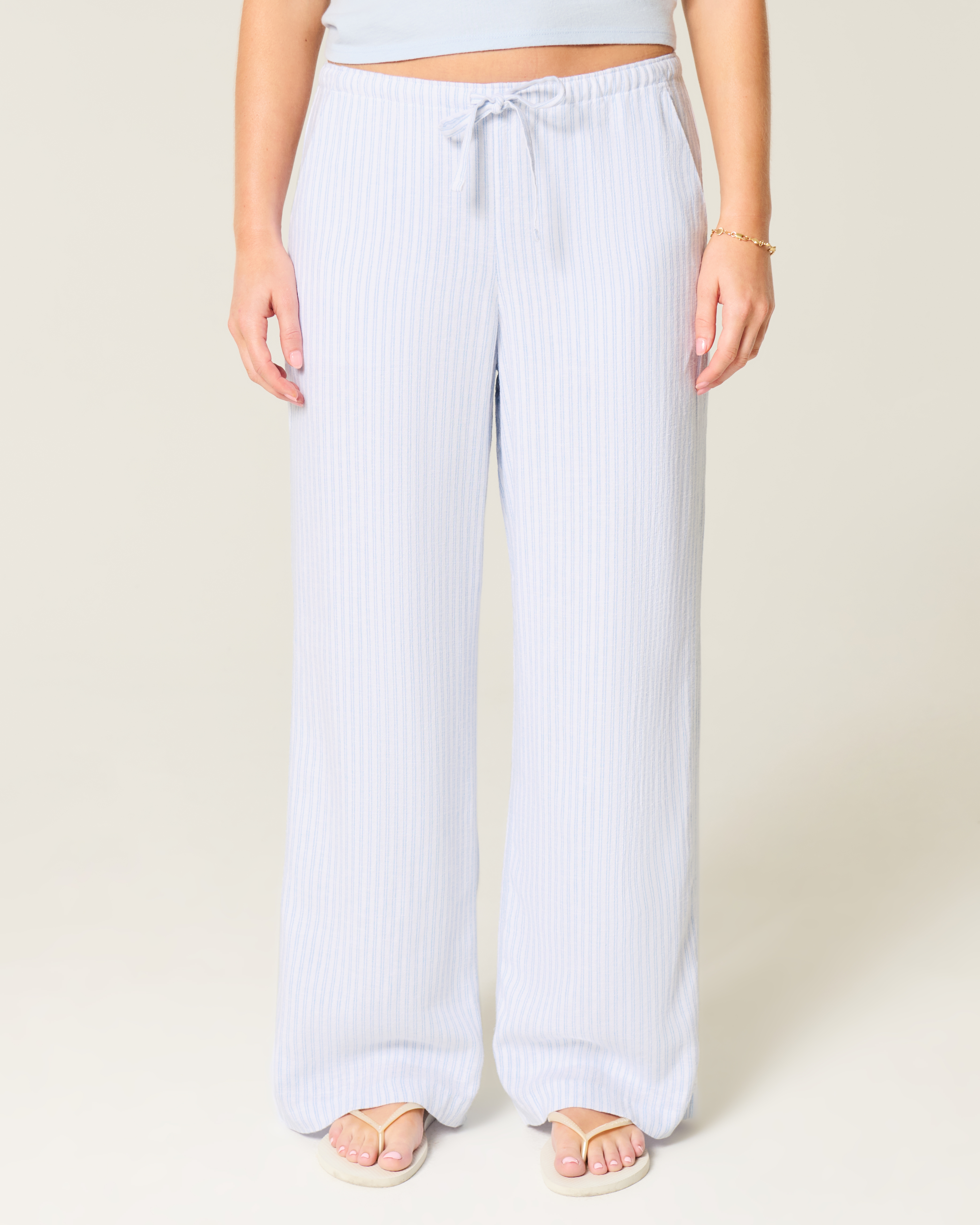 Linen-Blend Baggy Pull-On Pants