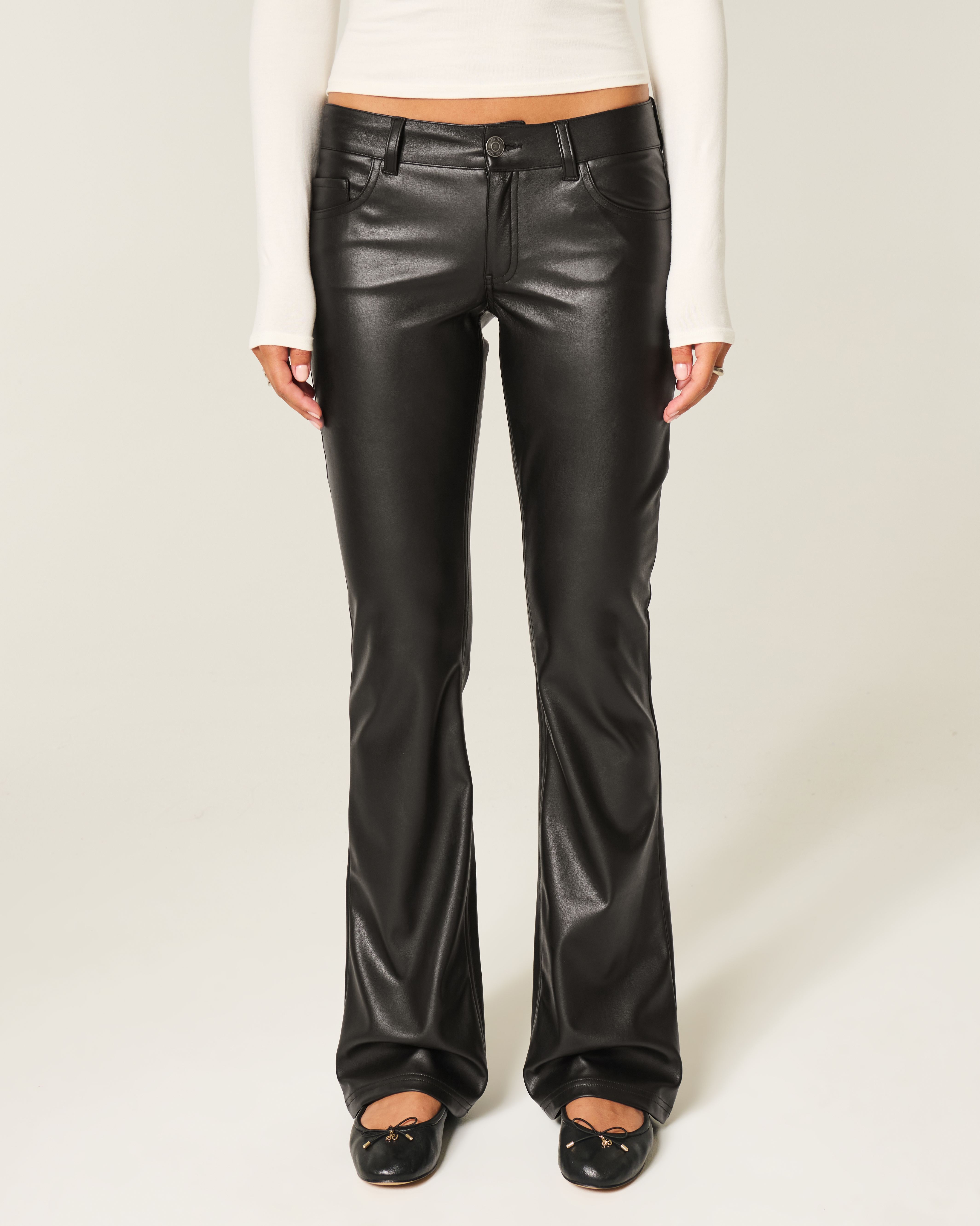 Low-Rise Faux Leather Bootcut Pants