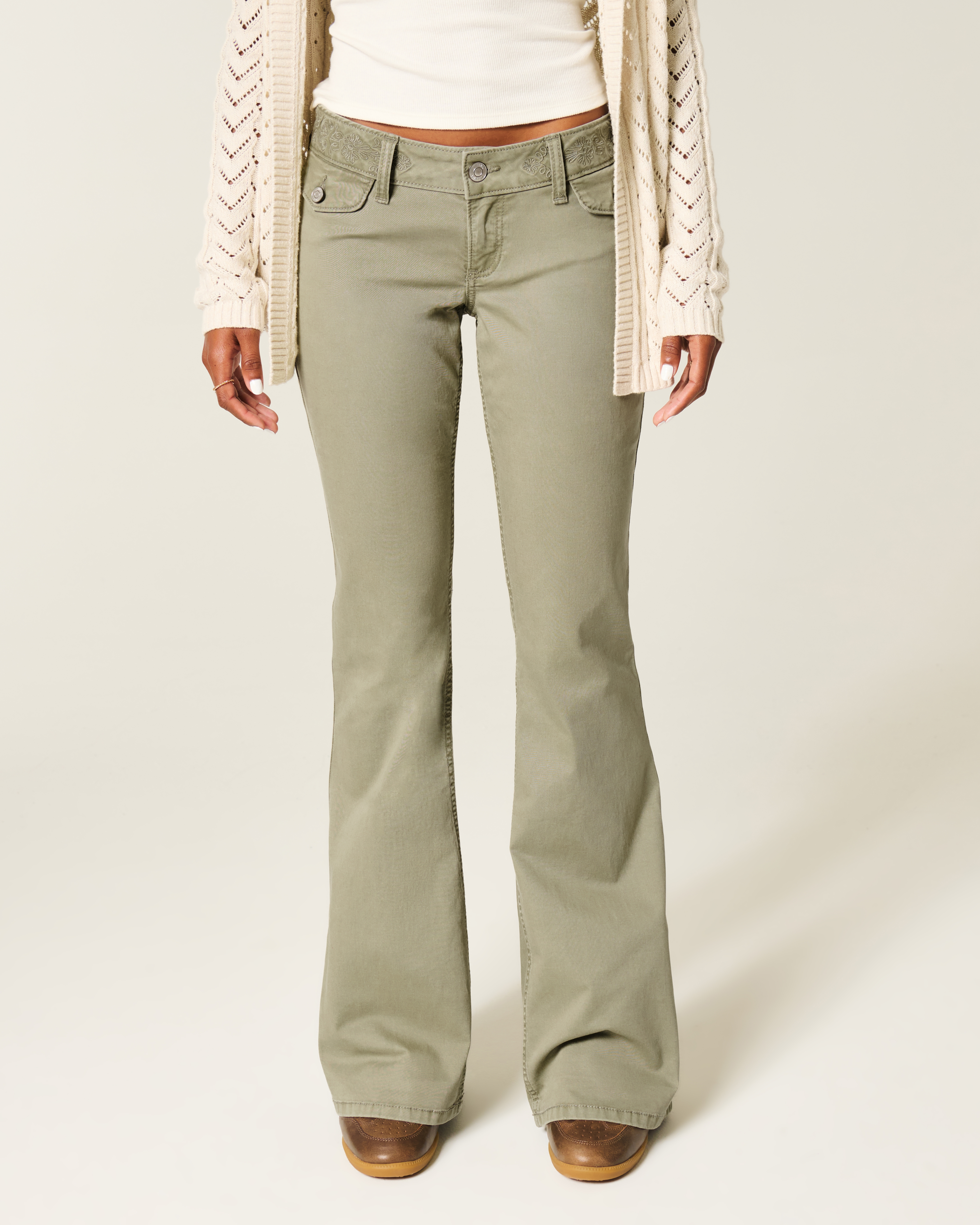 Ultra Low-Rise Embroidered Waist Flare Pants