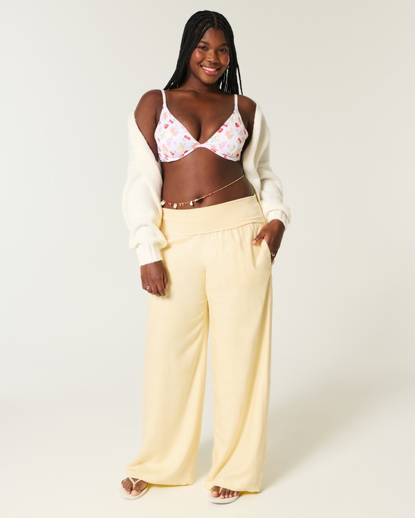 Pantalones muy holgados con cintura vuelta, Amarillo Mantequilla view 1