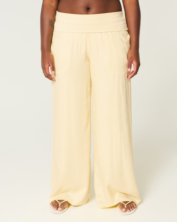 Pantalones muy holgados con cintura vuelta, Amarillo Mantequilla view 2