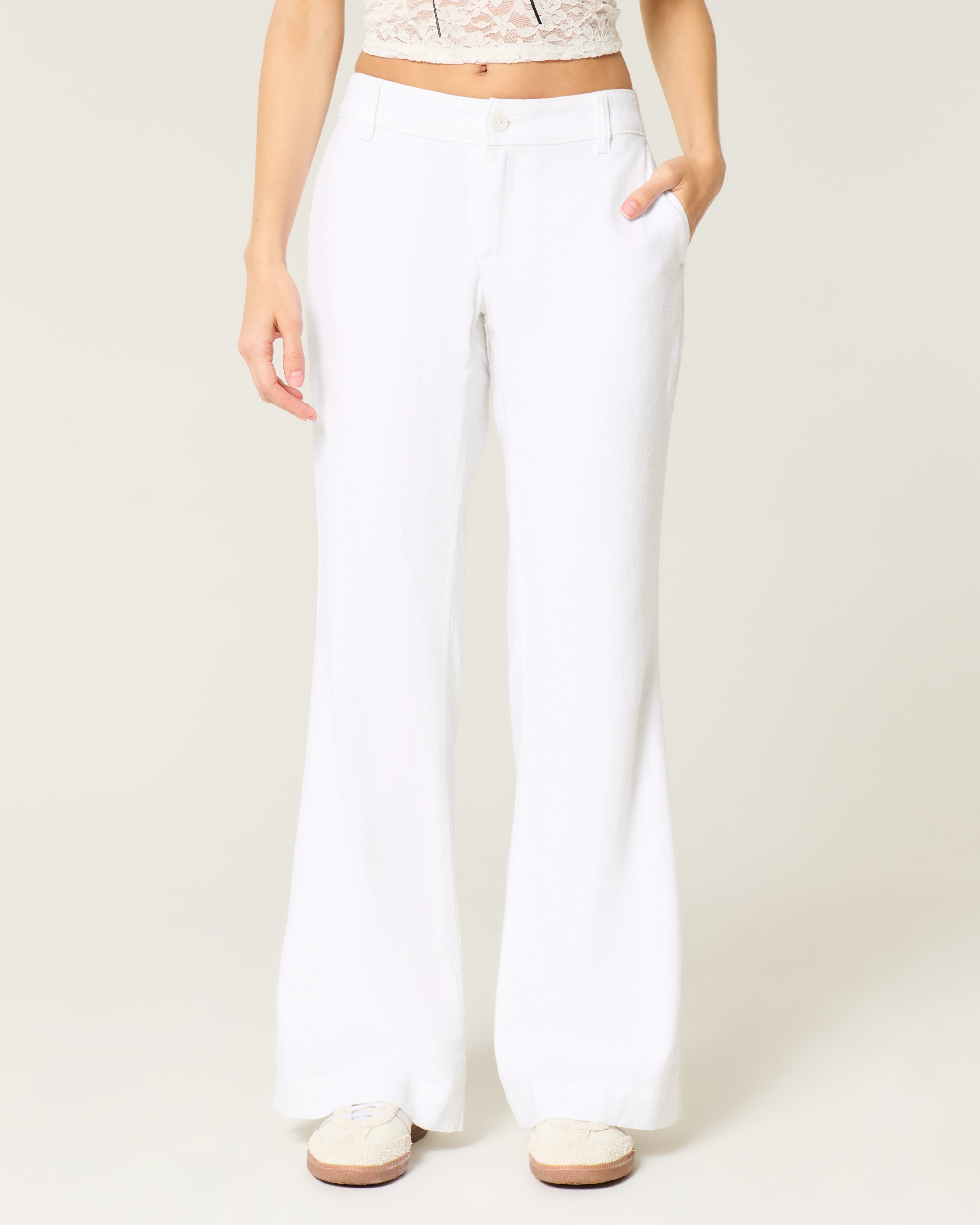 ★ ★ Women's Low Rise Baggy Fit White Linen Deni Women's Low Rise Baggy Jean | Women's Clearance