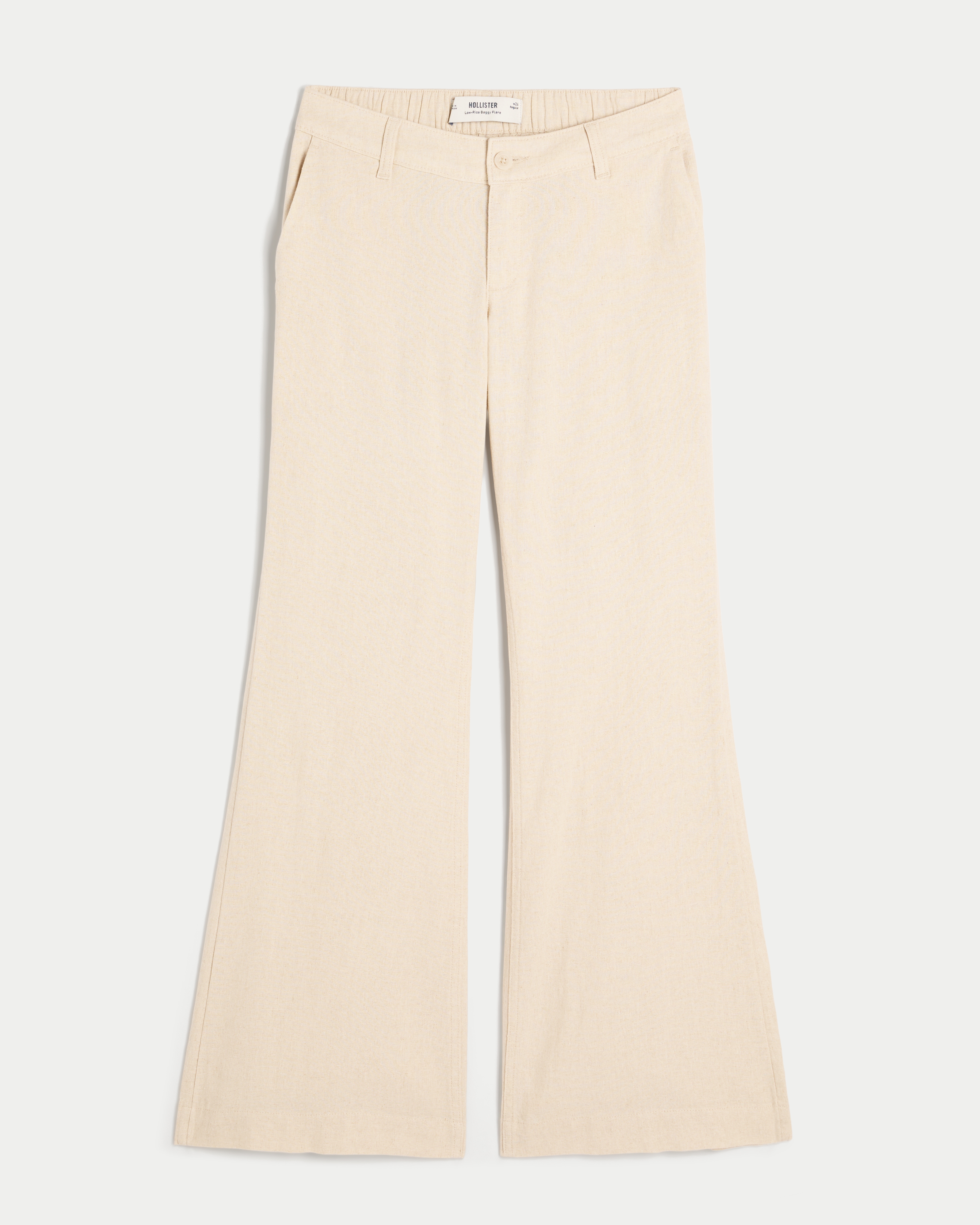 Low-Rise Linen Blend Baggy Flare Trousers