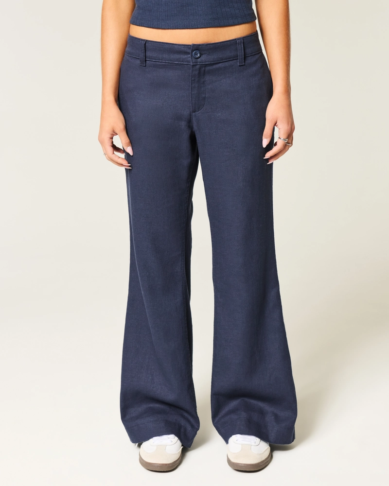 Low-Rise Linen-Blend Baggy Flare Pants