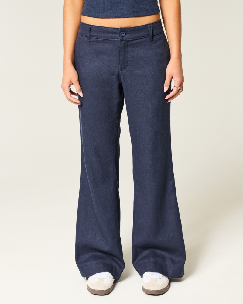 Low-Rise Linen-Blend Baggy Flare Pants