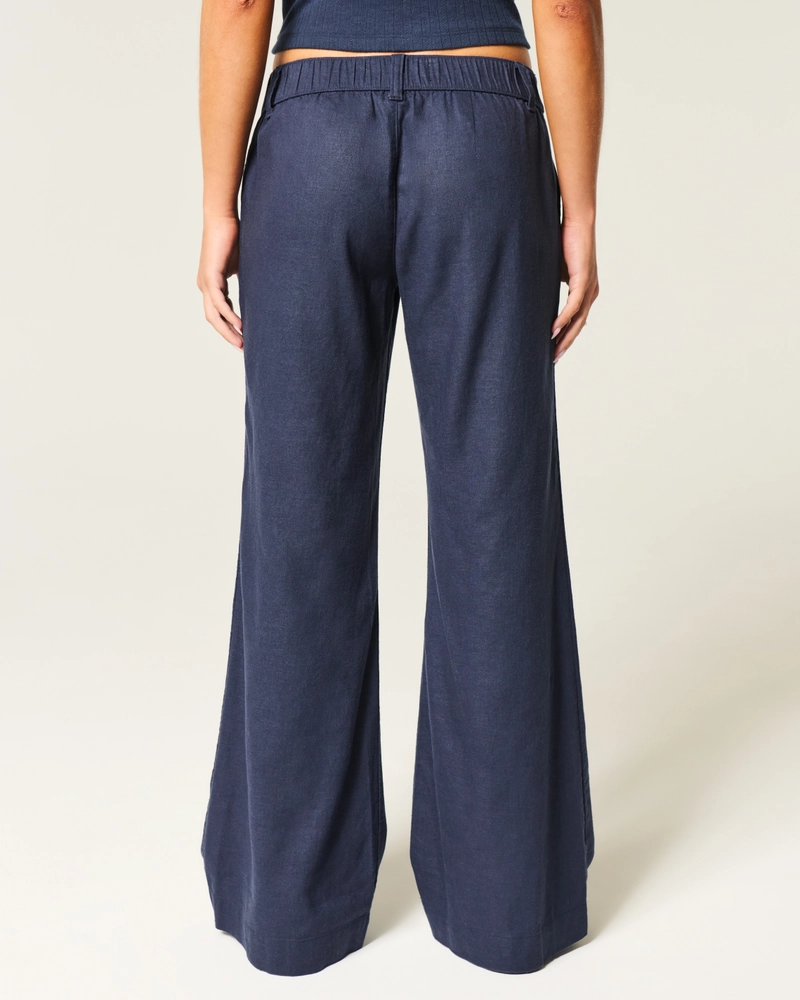 Low-Rise Linen-Blend Baggy Flare Pants