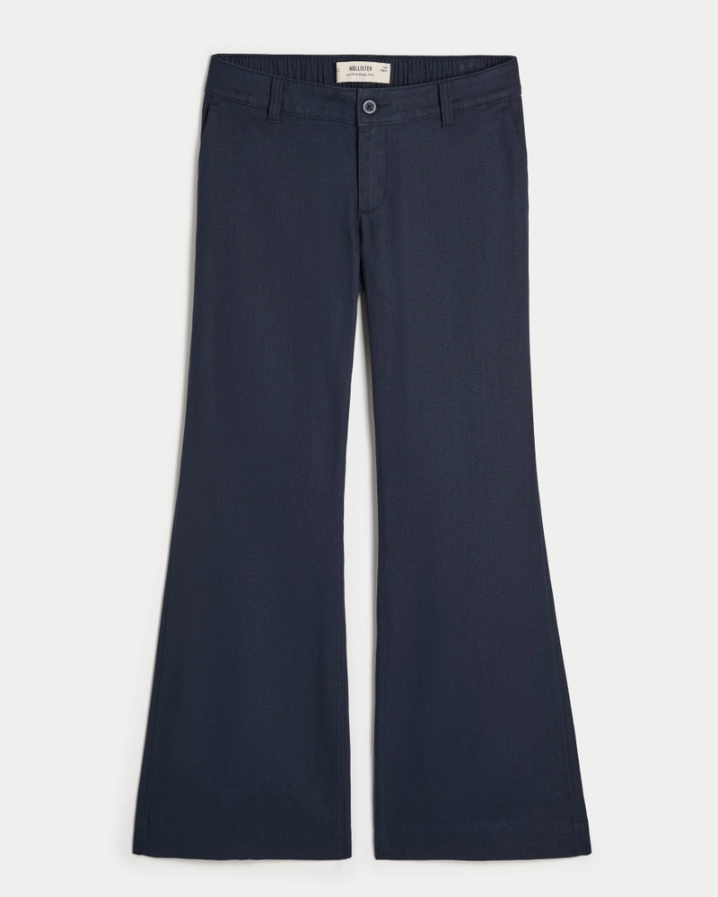 Low-Rise Linen-Blend Baggy Flare Pants