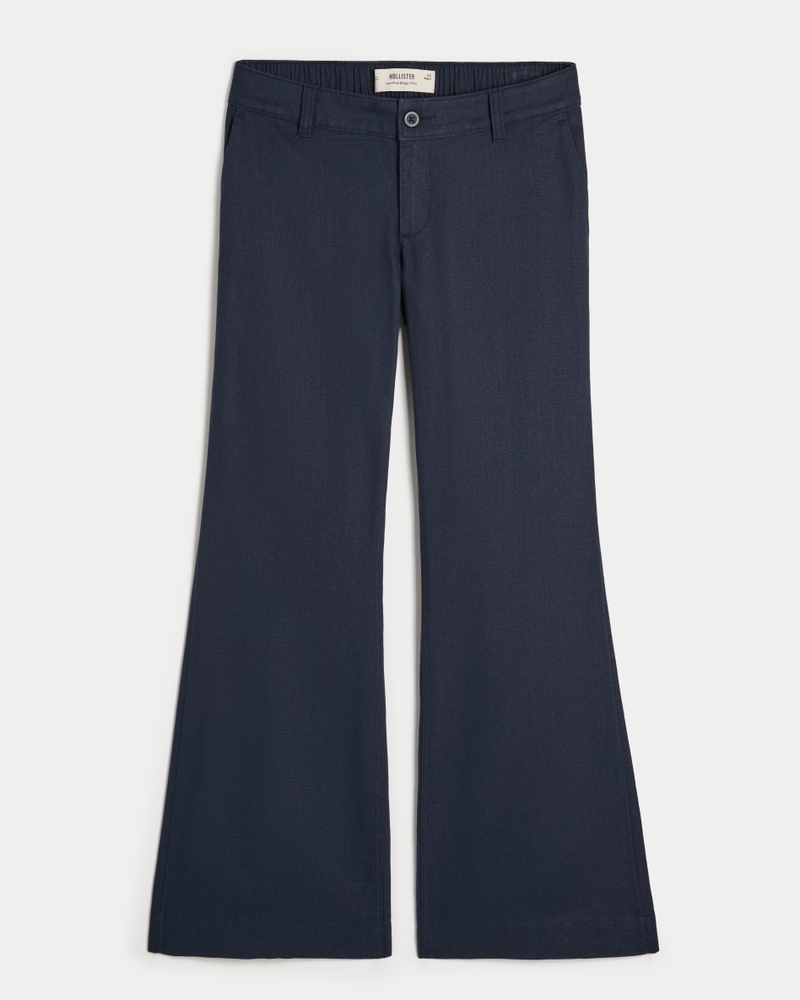 Low-Rise Linen-Blend Baggy Flare Pants