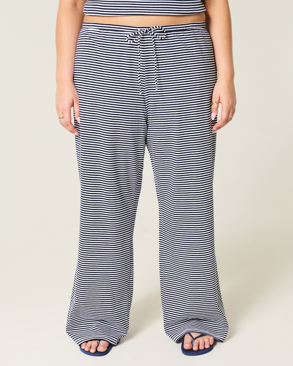 Knit Baggy Pull-On Pants, Navy Blue Stripe view 2