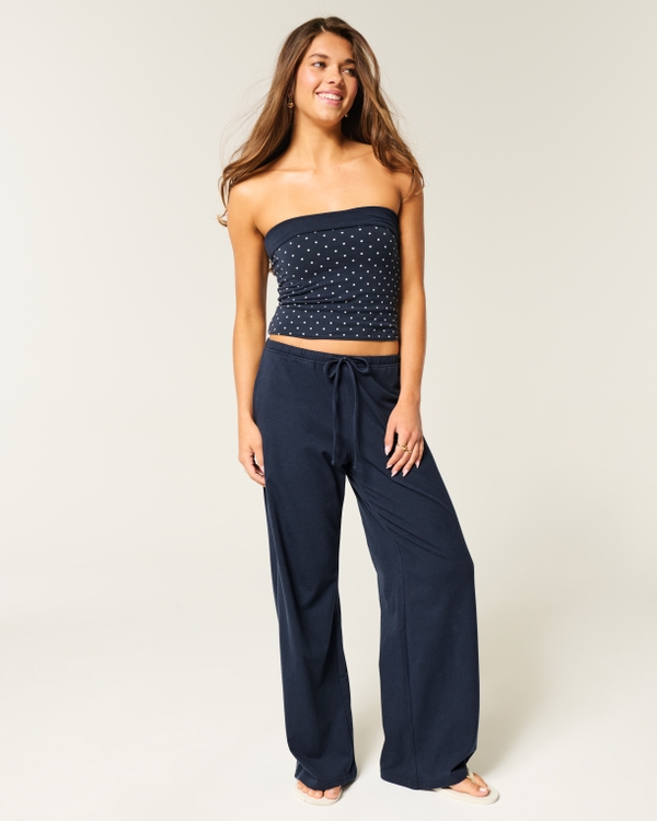 Knit Baggy Pull-On Pants, Navy Blue view 1