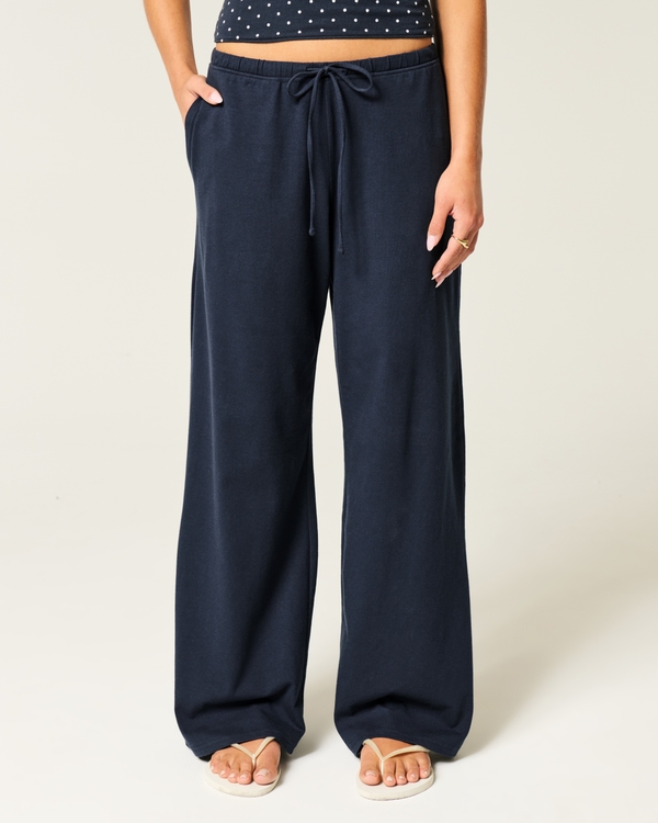 Knit Baggy Pull-On Pants, Navy Blue view 2