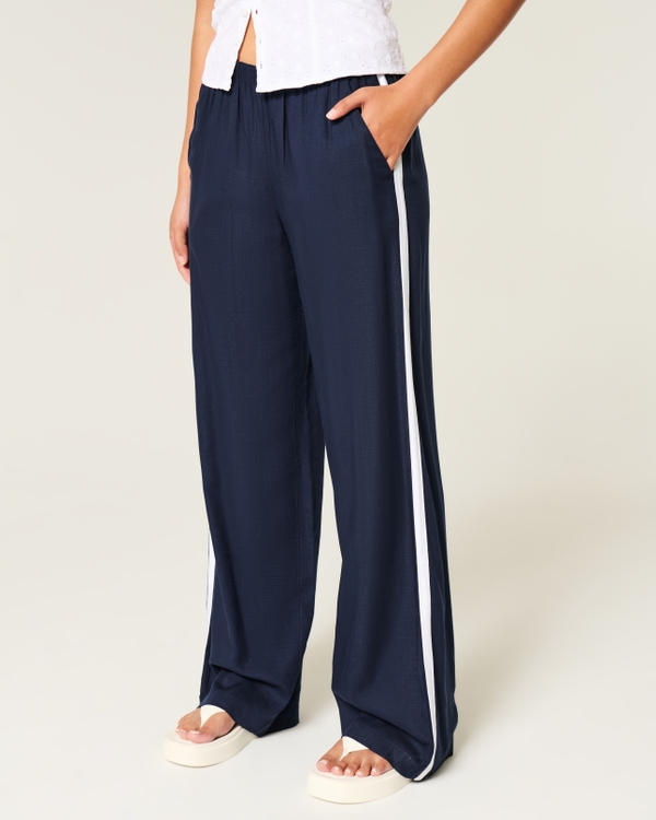 Striped Baggy Pull-On Pants, Navy Blue Stripe view 2