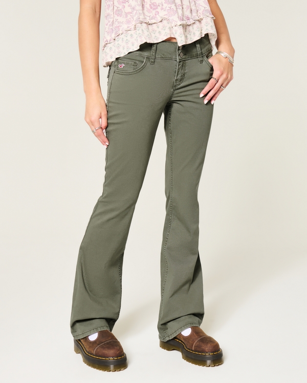 Low-Rise Twill Bootcut Pants, Olive view 2