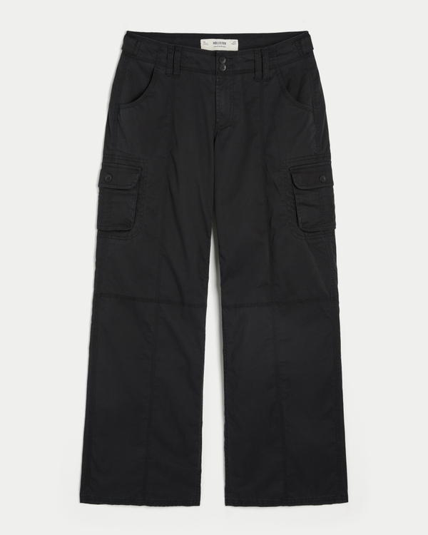 Low-Rise Y2K Adjustable Waist Baggy Cargo Pants, Black view 1