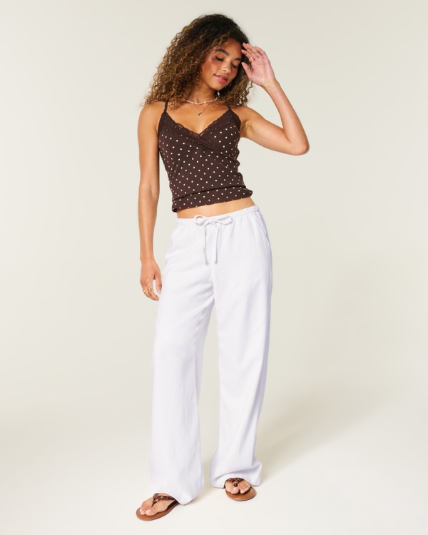 Linen-Blend Pull-On Pants, Cloud White view 1