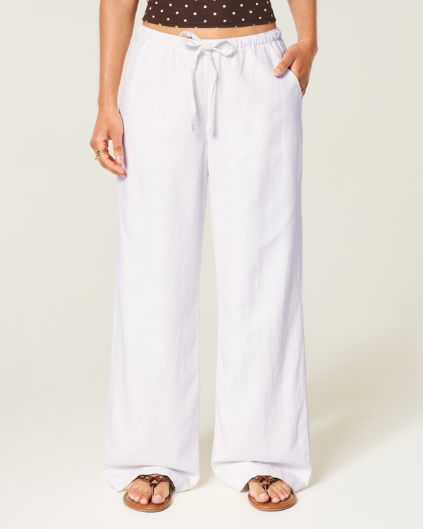 Linen-Blend Pull-On Pants, Cloud White view 2
