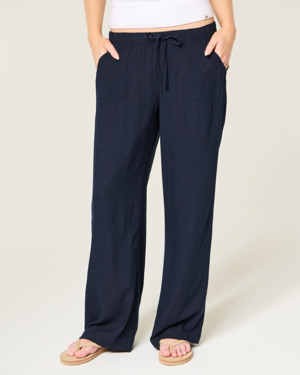 Pull-On Slub Pants, Navy view 2