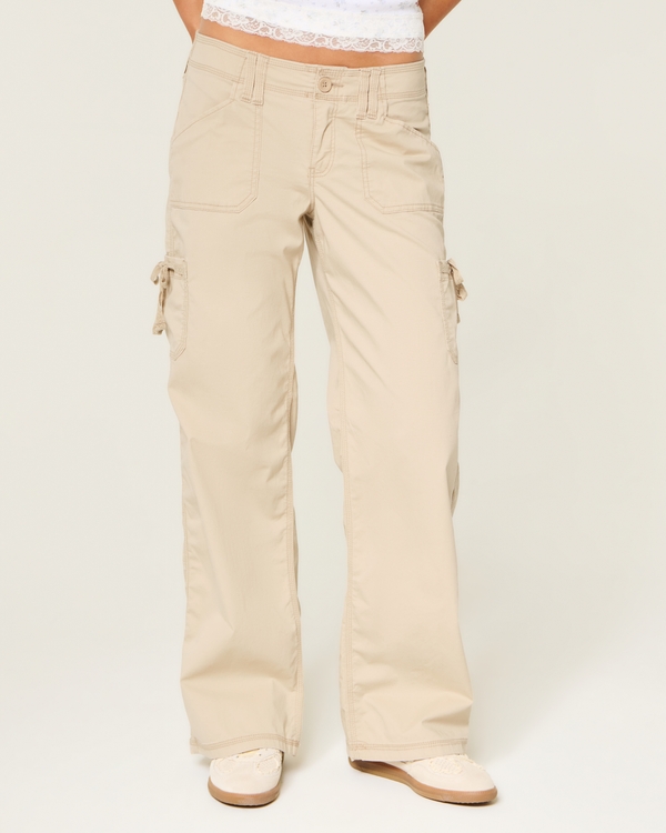 Low-Rise Lace Trim Baggy Pants, Khaki view 2