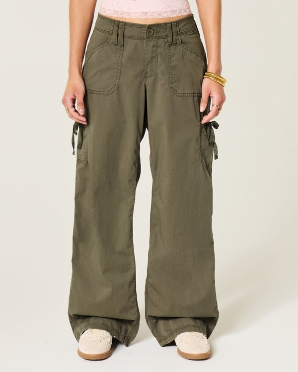 Low-Rise Lace Trim Baggy Pants, Olive view 2