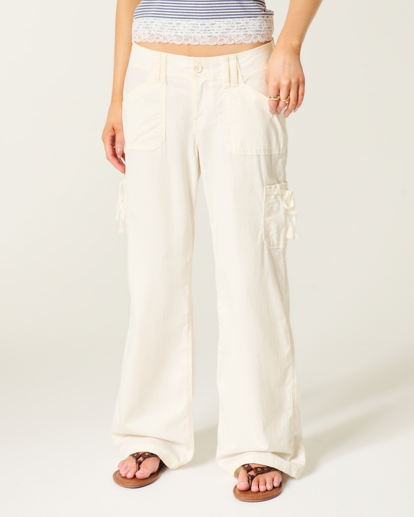Low-Rise Lace Trim Baggy Pants, Cloud White view 2
