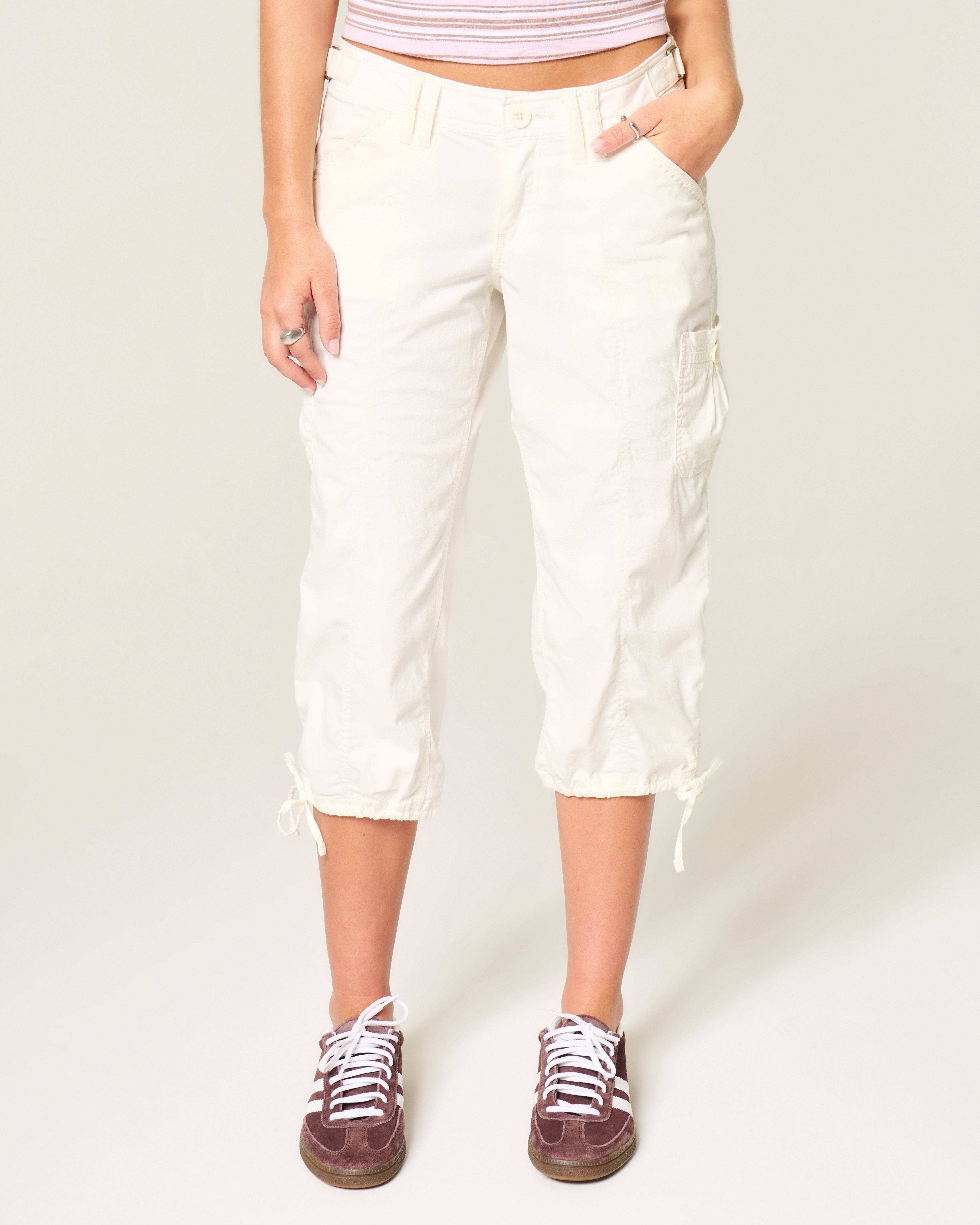 Hollister Andi Adjustable Waist Baggy Lace-Trim Capri Pants