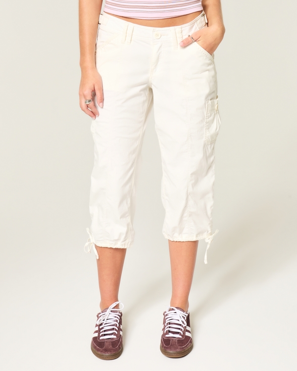 Hollister Andi Adjustable Waist Baggy Lace-Trim Capri Pants, Cloud White view 2