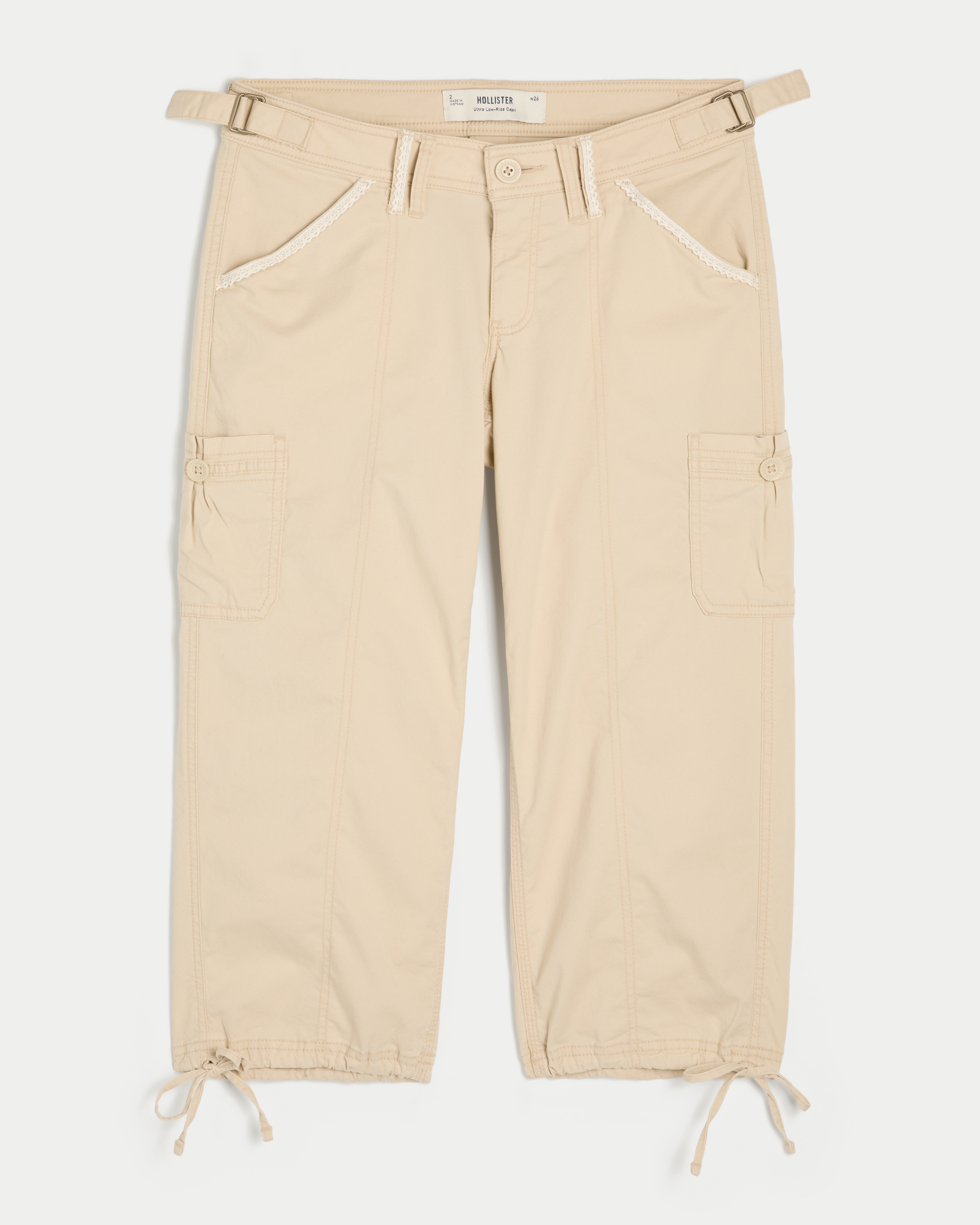 Hollister Andi Adjustable Waist Baggy Lace Trim Capri Trousers
