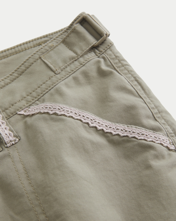 Hollister Andi Adjustable Waist Baggy Lace-Trim Capri Pants, Olive view 2