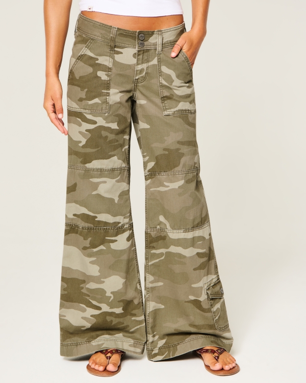 Hollister Andi Adjustable Waist Low-Rise Wide-Leg Pants, Green Camo view 2