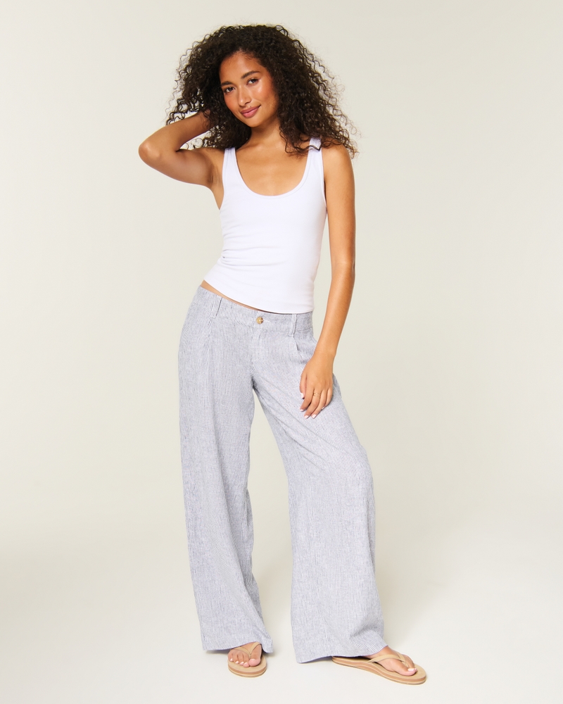 Hollister Livvy Ultra Low-Rise Linen-Blend Super Baggy Pants - light blue stripe by Hollister
