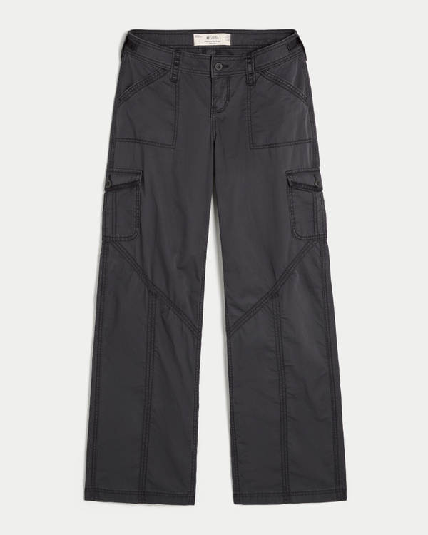 Hollister Andi Adjustable Waist Ultra Low-Rise Baggy Satin Trim Pants, Dark Grey view 1