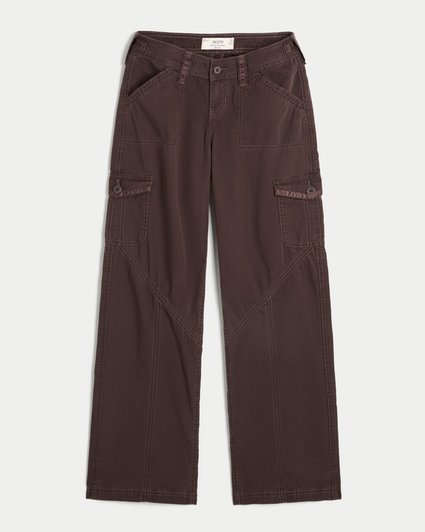 Hollister Andi Adjustable Waist Ultra Low-Rise Baggy Satin Trim Pants, Brown view 1