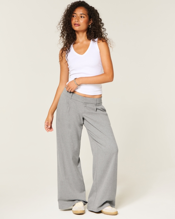Hollister Livvy Ultra Low-Rise Super Baggy Pants, Heather Gray view 1