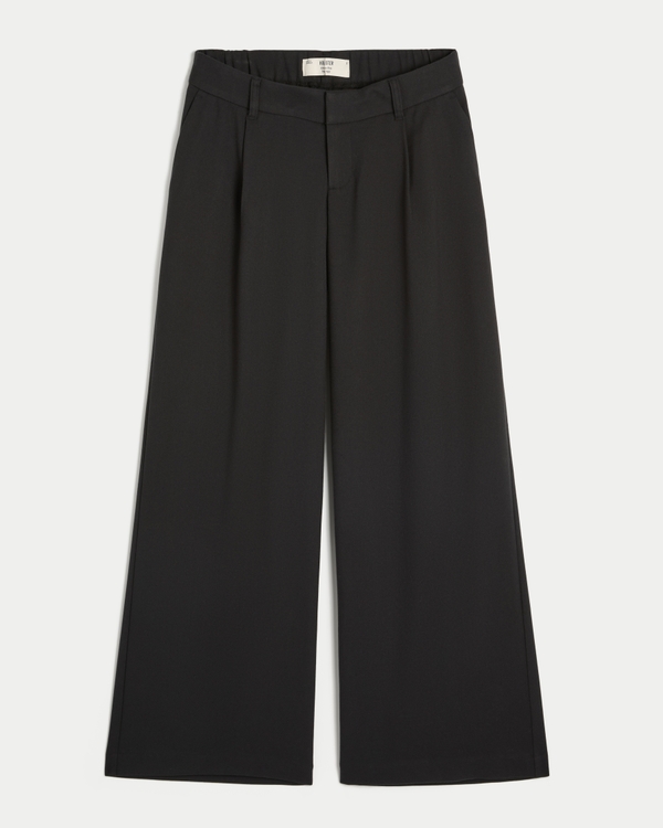 Hollister Livvy Ultra Low-Rise Pleated Super Baggy Pants, Black view 1