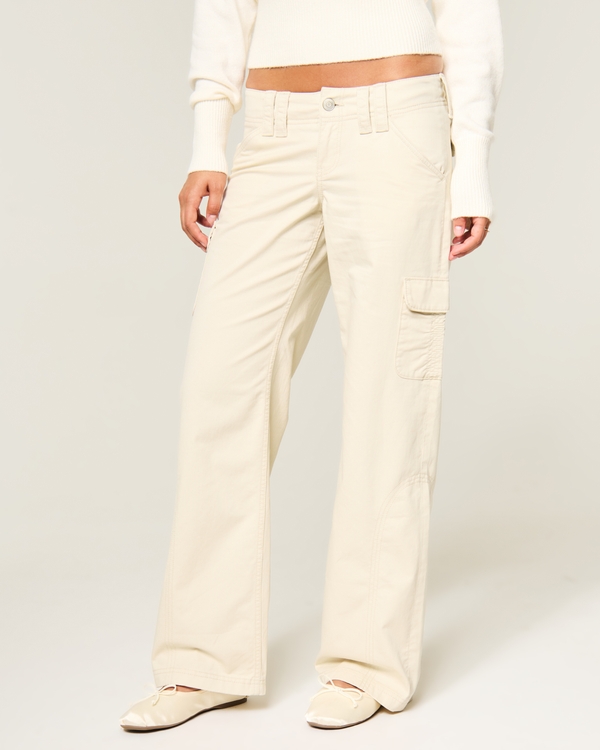 Hollister Andi Adjustable Waist Ultra Low-Rise Baggy Cargo Pants, Cream view 2