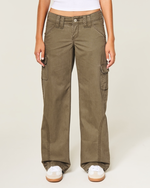 Hollister Andi Adjustable Waist Ultra Low-Rise Baggy Cargo Pants, Olive view 2