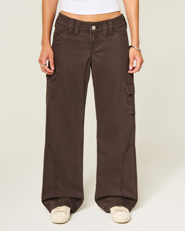 Hollister Andi Adjustable Waist Ultra Low-Rise Baggy Cargo Pants, Brown view 2