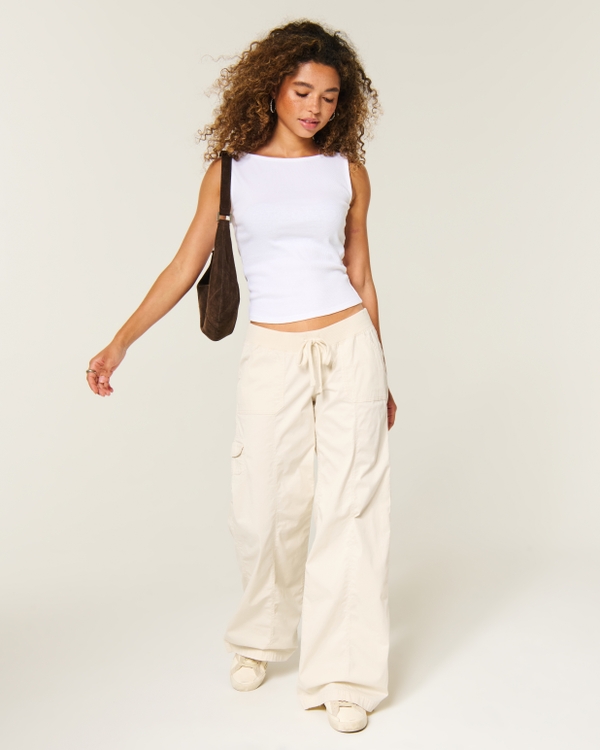 Hollister Remi Ultra Low-Rise Wide-Leg Pull-On Pants, Cream view 1