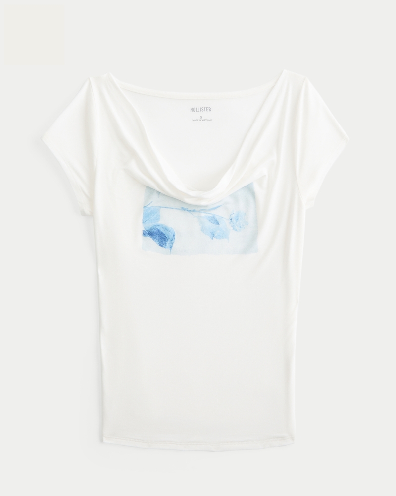 Cowl Neck Floral Graphic Tee