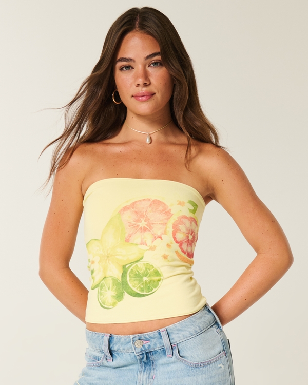 Taylor Reversible Tube Top, Butter Yellow Print view 1