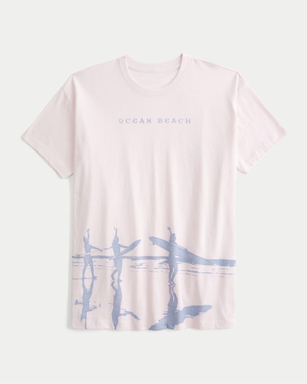 Oversized Ocean Beach Graphic Tee, Light Lilac view 1