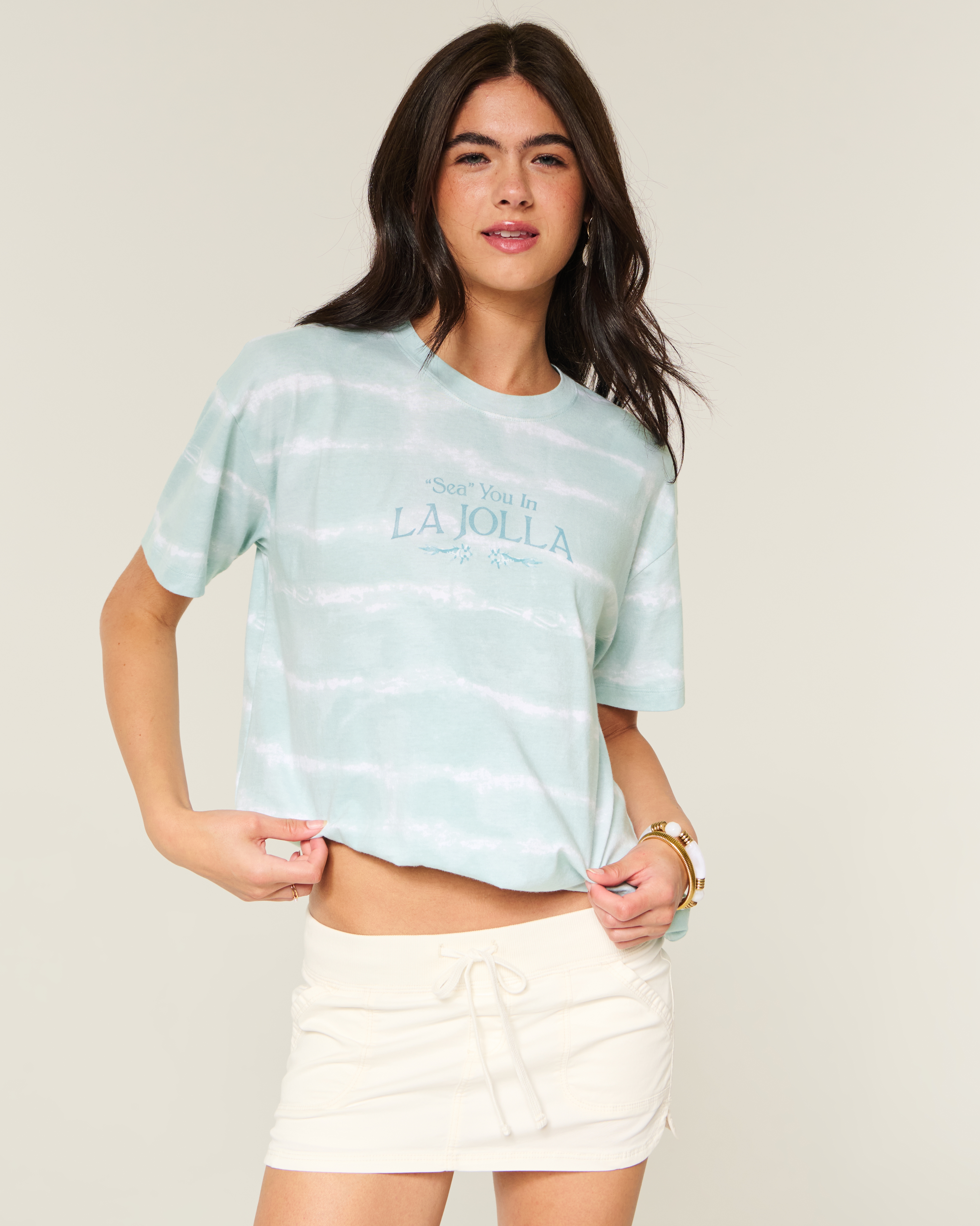 Hollister Oversized Dye Effect La Jolla Graphic Tee
