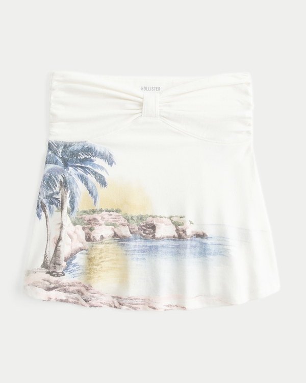 Strapless Beach Graphic Babydoll Top