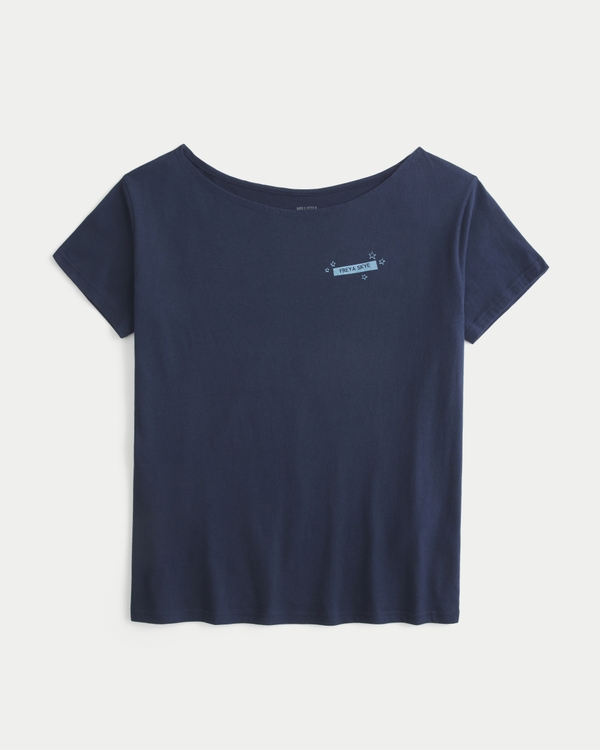 Off-the-Shoulder Freya Skye Graphic Tee, Navy view 2