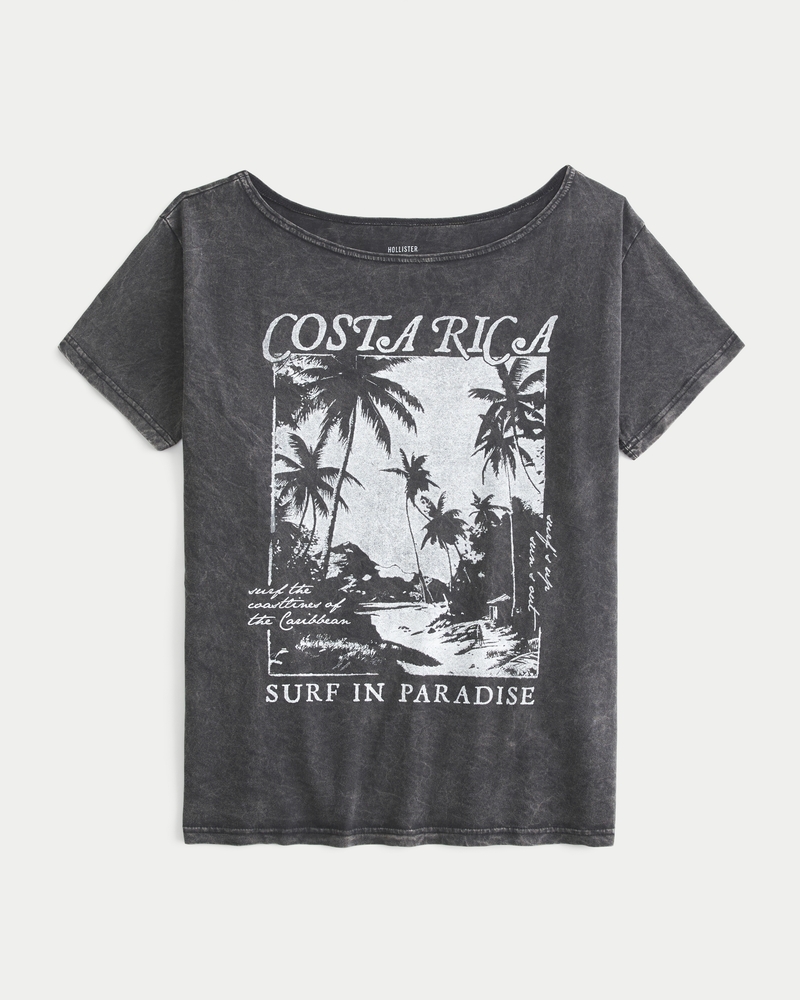 Women's Oversized Off-the-Shoulder Costa Rica Graphic Tee