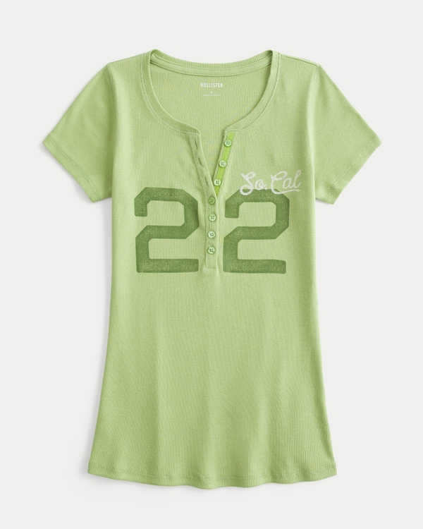 Short-Sleeve Logo Graphic Henley, Matcha view 1